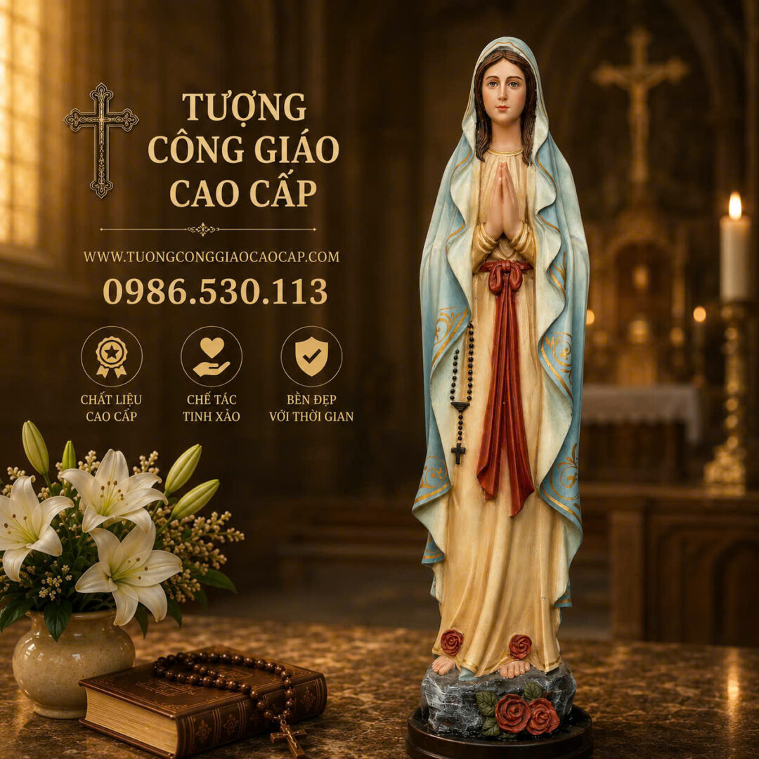 Tượng Đức Mẹ Lộ Đức cổ điển - Phiên Bản Sơn Cao Cấp Ngoài Trời