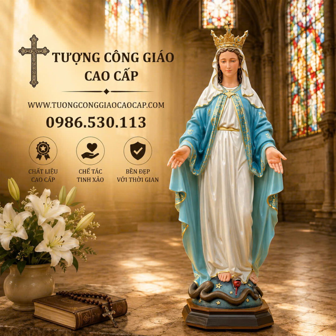 Tượng ĐỨC MẸ BAN ƠN CÓ TRIỀU THIÊN VƯƠNG MIỆNG ( ĐƯC MẸ MỀ ĐAY HUYỀN NHIỆM ) cổ điển cao cấp