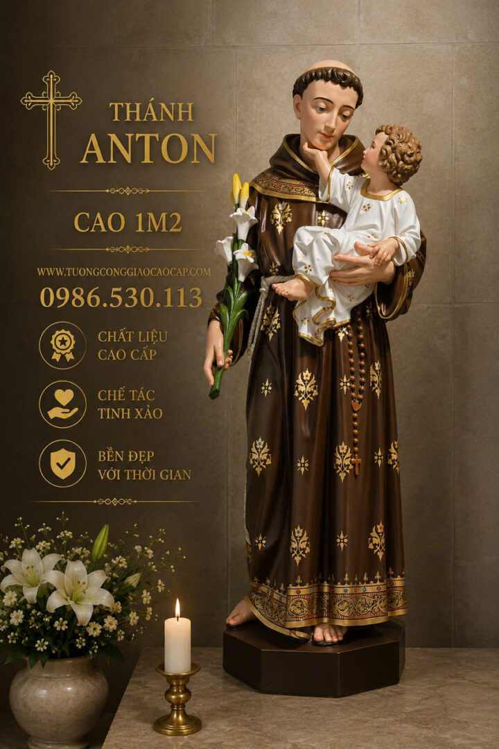 TƯỢNG THÁNH AN TÔN SƠN CỔ ĐIỂN VÀ HOA VĂN PHÁP CAO CẤP TINH XẢO 1m2