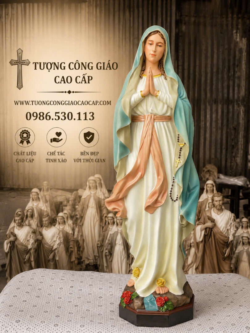 Tượng Đức Mẹ Lộ Đức cổ điển - Phiên Bản Sơn Cao Cấp Ngoài Trời