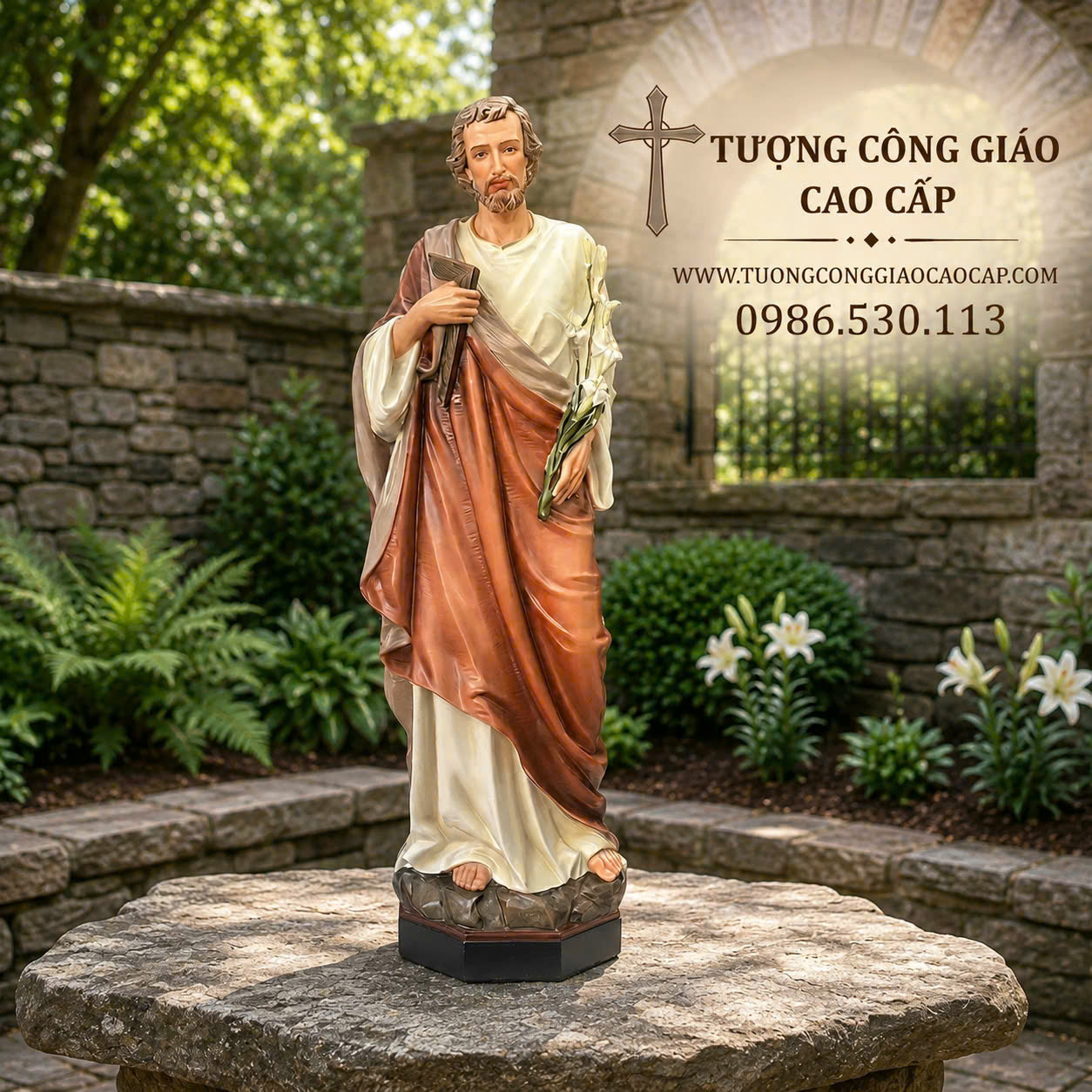 tượng thánh giuse thợ sơn cổ điển cao cấp sơn để ngoài trời