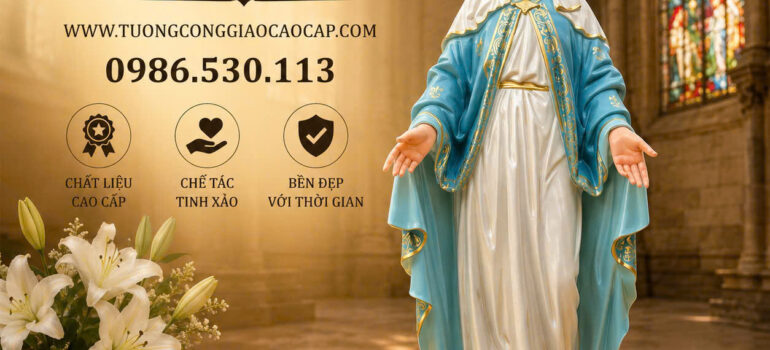 Tượng ĐỨC MẸ BAN ƠN CÓ TRIỀU THIÊN VƯƠNG MIỆNG ( ĐƯC MẸ MỀ ĐAY HUYỀN NHIỆM ) cổ điển cao cấp