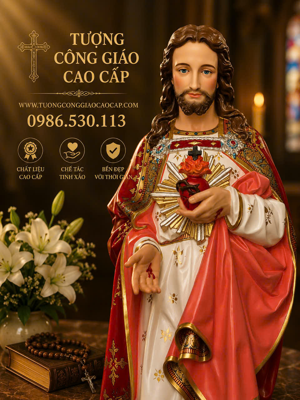 TƯỢNG THÁNH TÂM CHÚA GIÊSU (115CM) – NÉT ĐẸP CỔ ĐIỂN PHÁP, BỀN BỈ VỚI THỜI GIAN - Ảnh 3
