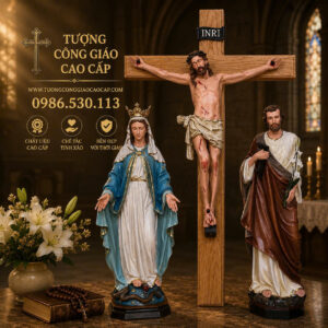 bộ tượng GIA ĐÌNH THÁNH GIA CỔ ĐIỂN CAO CẤP ( sơn cổ điển Pháp )