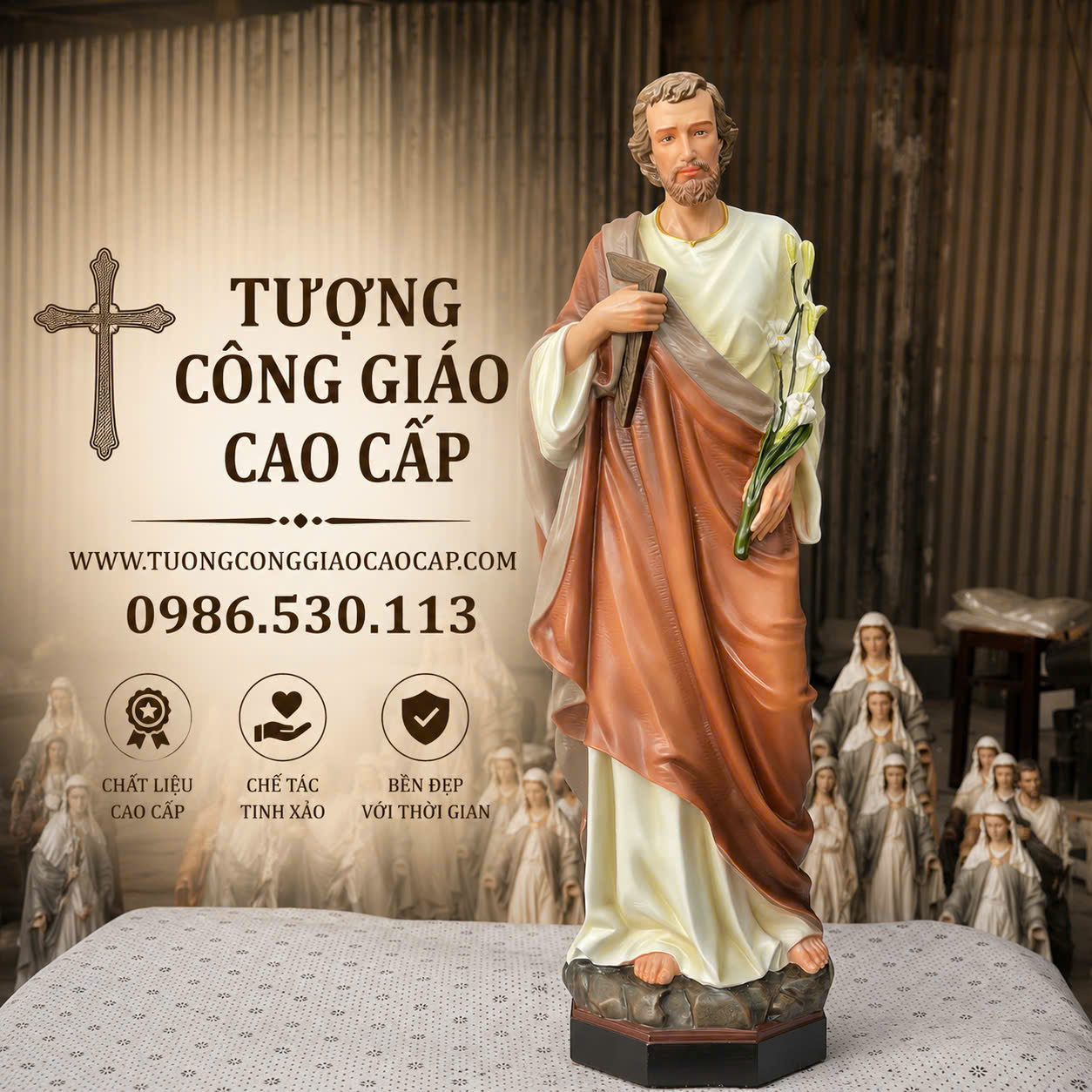 tượng thánh giuse thợ sơn cổ điển cao cấp sơn để ngoài trời